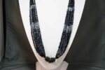 Black, blue and gray tribal bead necklace made of glass, horn and ceramic.