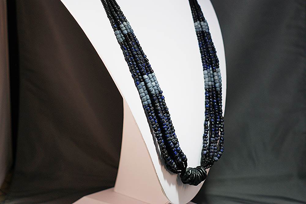 Black, gray and blue vintage tribal bead necklace.
