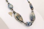 necklace black blue metallic glass beads with sterling silver flashing