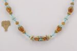 Turquoise and terracotta colored glass bead necklace.