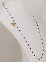 Handmade necklace with moonstone, black, faceted spinel and micro freshwater pearls.