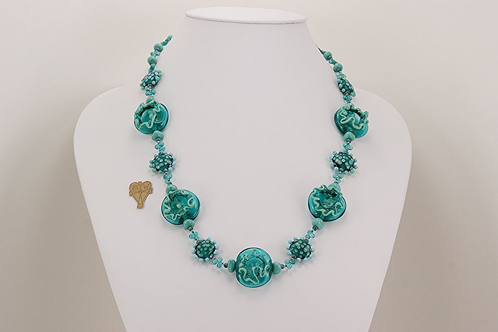 turquoise and teal colored glass bead necklace