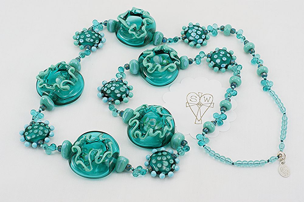 Turquoise glass bead necklace