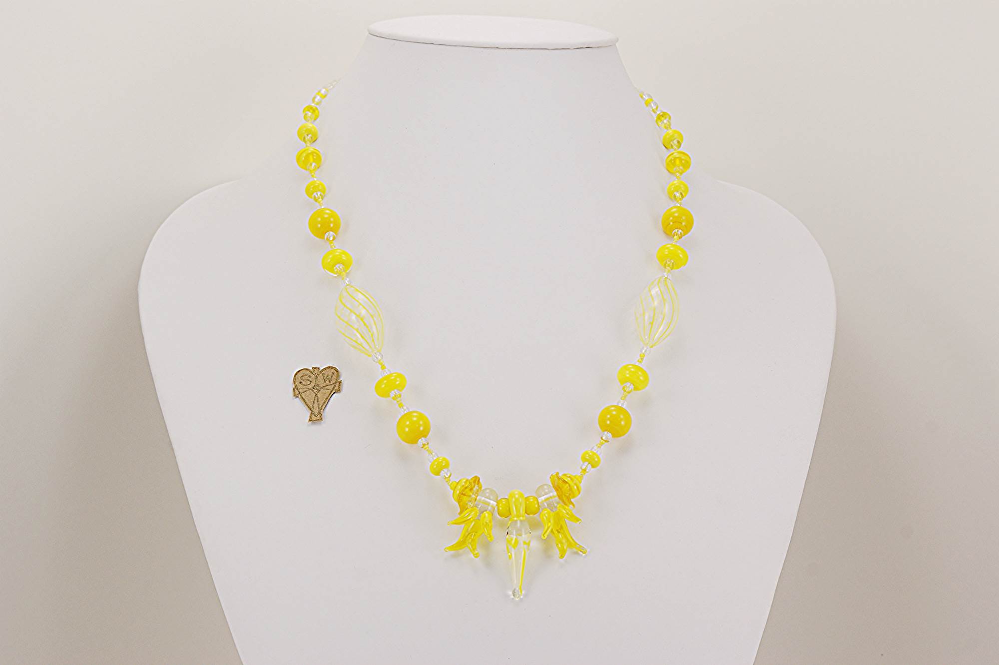 yellow handmade glass beaded necklace