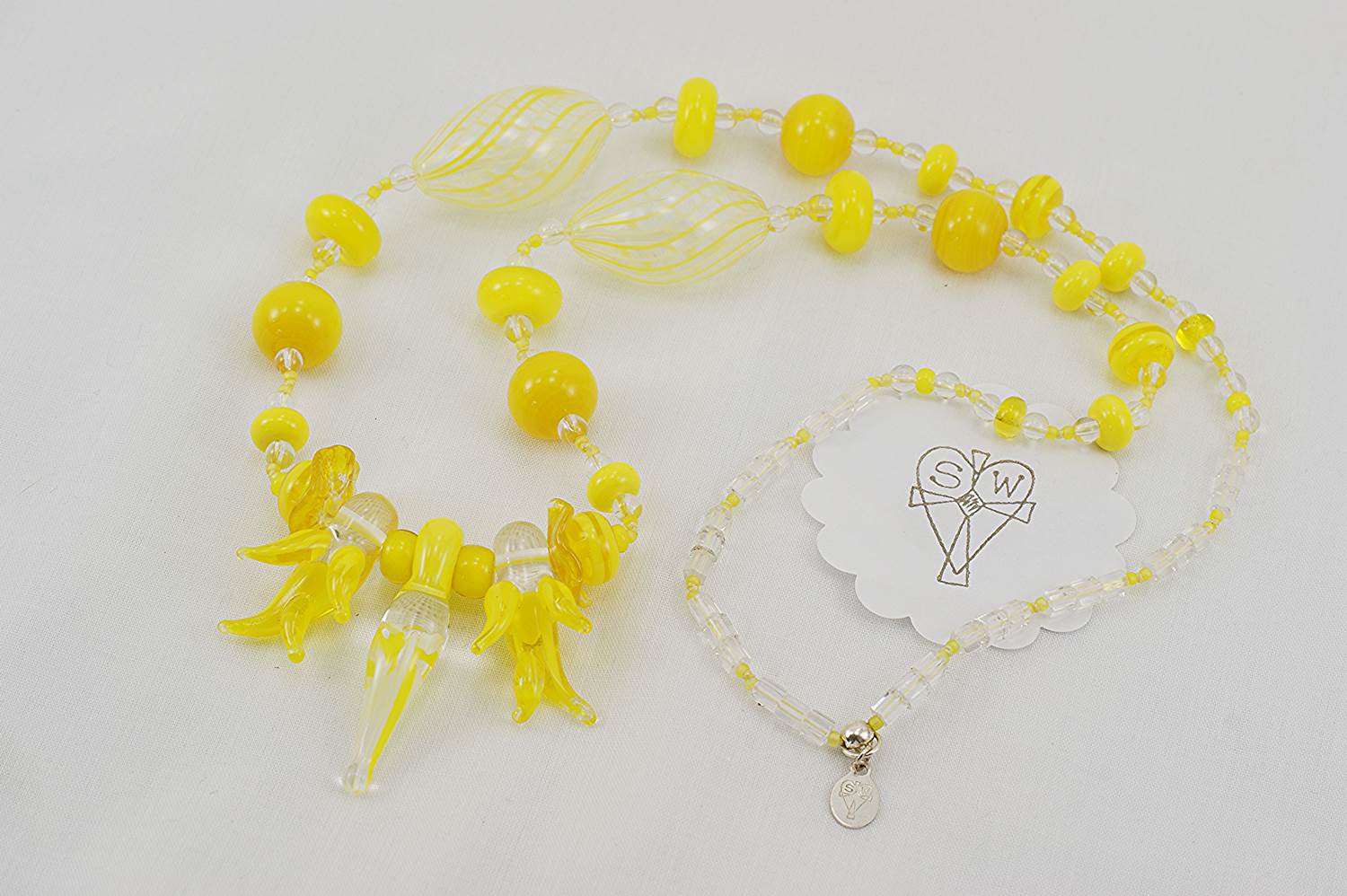 yellow glass bead necklace