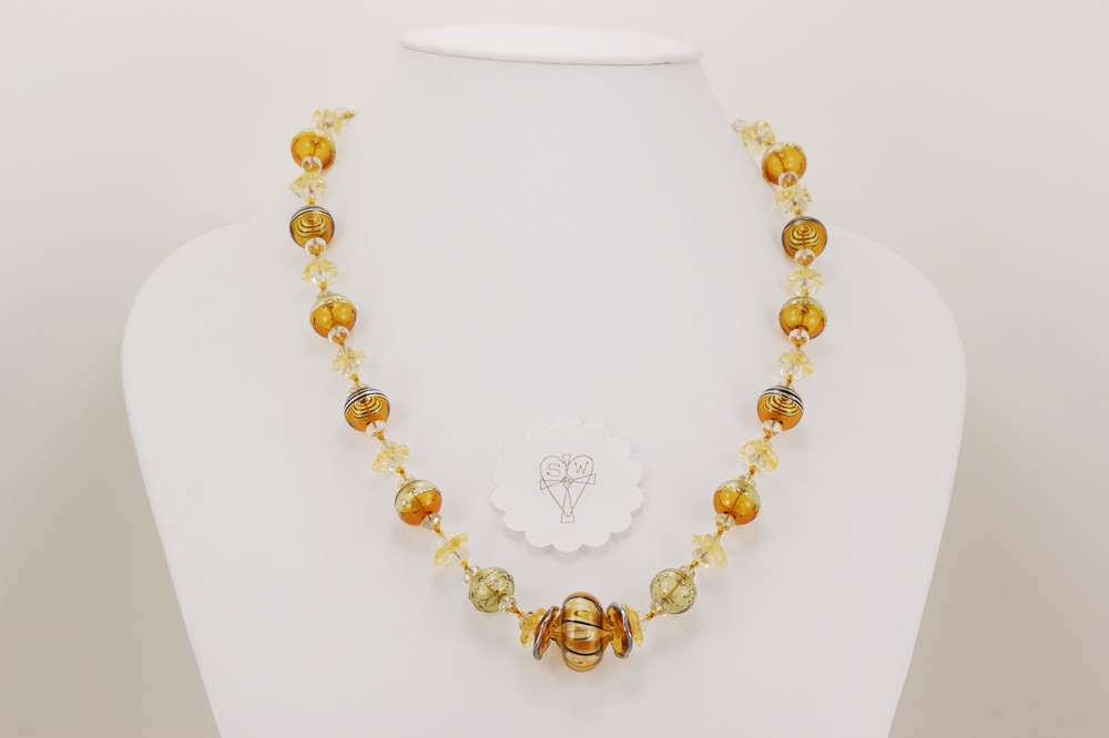 amber sage with sterling silver glass bead necklace.