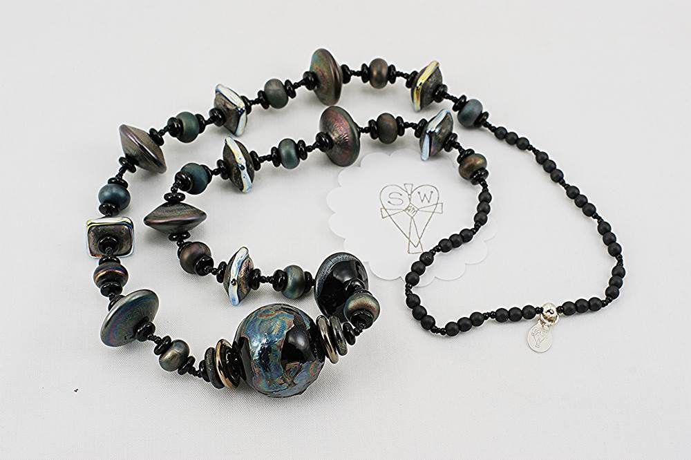 black raku glass bead necklace