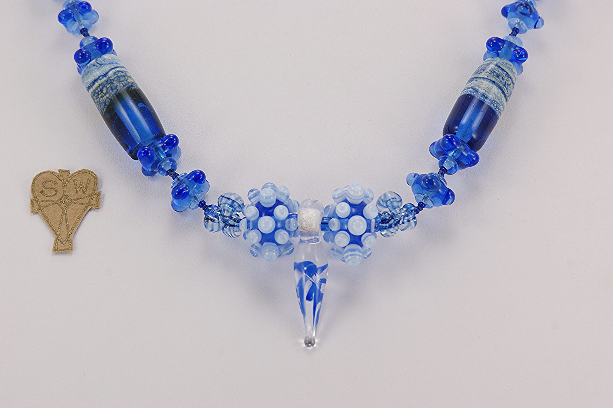 blue and white statement necklace