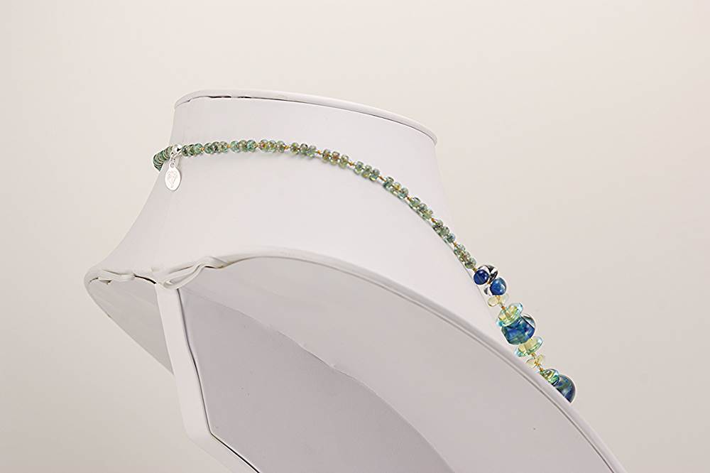 necklace blue green turquoise beige glass beads