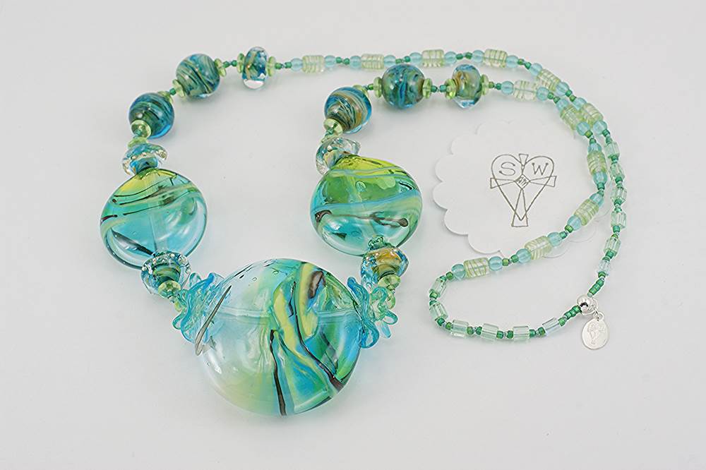 blue green glass bead necklace