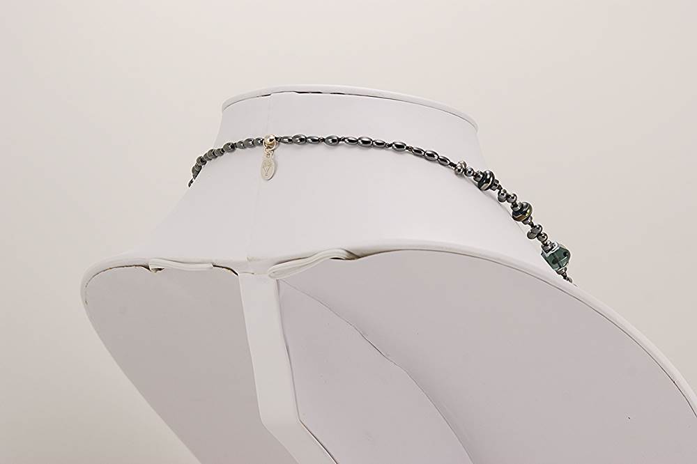 blue glass hematite beaded necklace