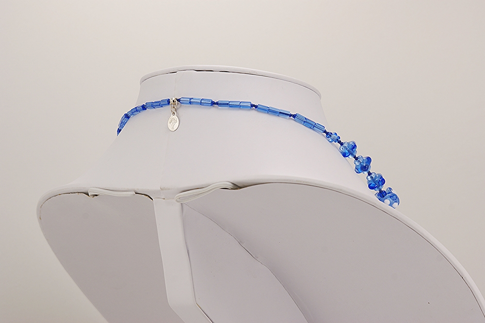 blue and white glass bead necklace