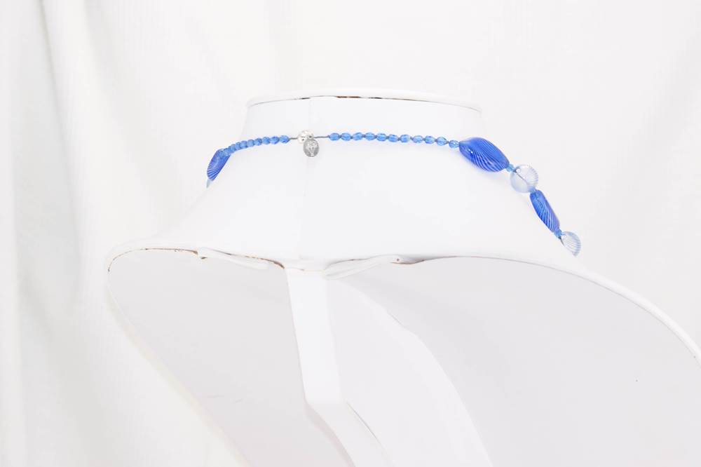 Royal and delft blue glass bead necklace.