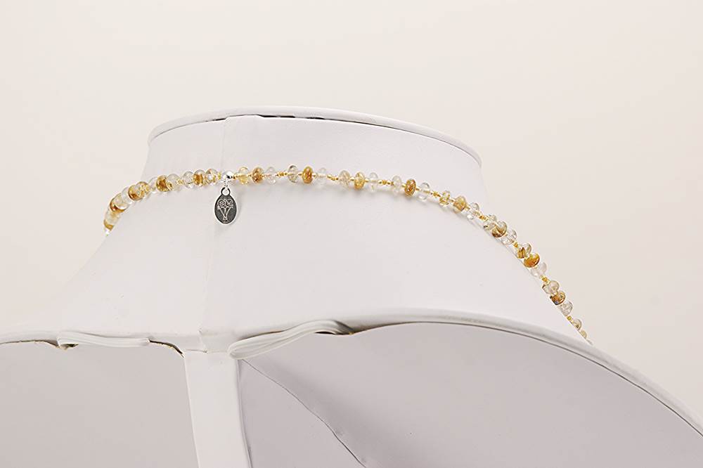 necklace golden glass rutilated quartz beads
