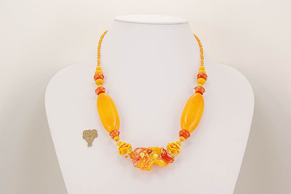 orange and yellow glass bead necklace