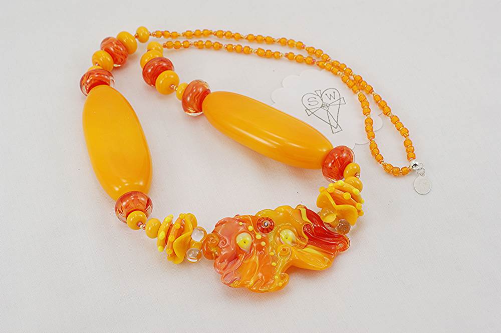 necklace with bright yellow orange glass beads