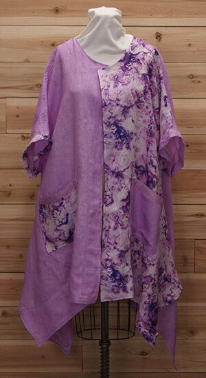 One of a kind, stylish, purple Japanese linen cloak with 2 large front pockets.