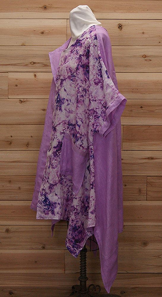 One of a kind stylish purple linen cloak with 2 large front pockets