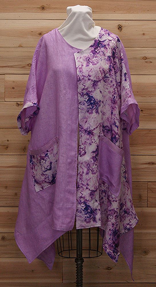 One of a kind, stylish, purple Japanese linen cloak with 2 large front pockets.