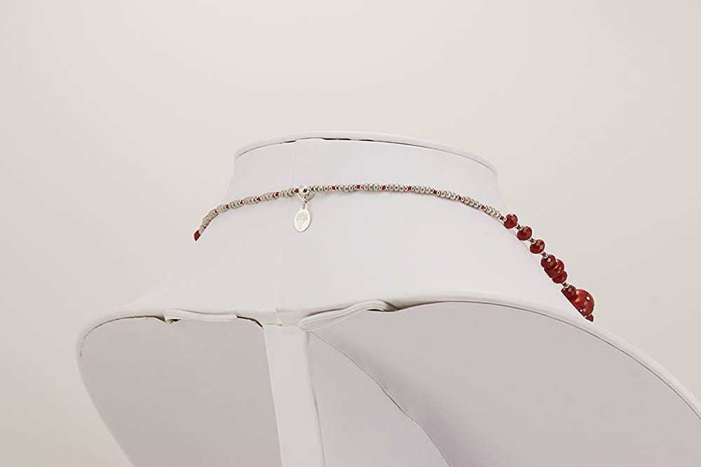 Red glass and sterling silver bead necklace