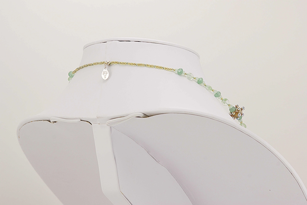 sea foam green glass beaded necklace sterling silver accents
