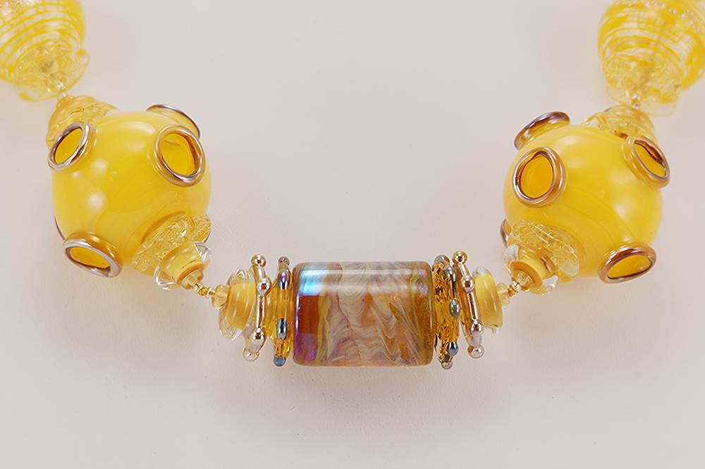 sunflower yellow glass bead necklace