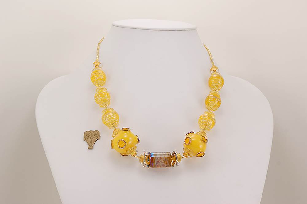 yellow glass bead necklace