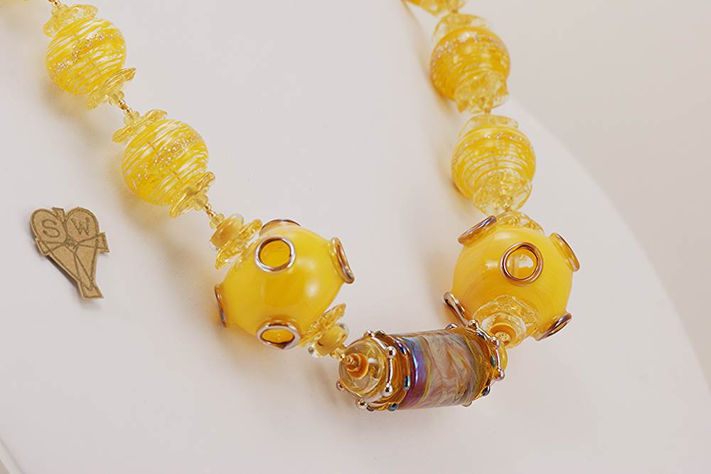 handmade yellow glass bead necklace