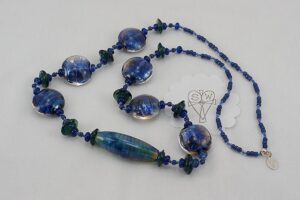Opalescent blue and purple glass bead statement necklace