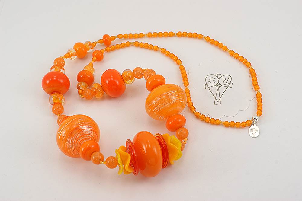 Bright orange necklace with vintage Japanese beads