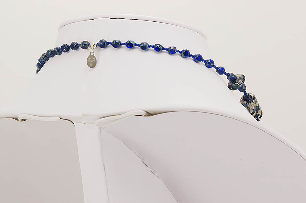 Cobalt blue glass bead necklace with sterling silver highlights