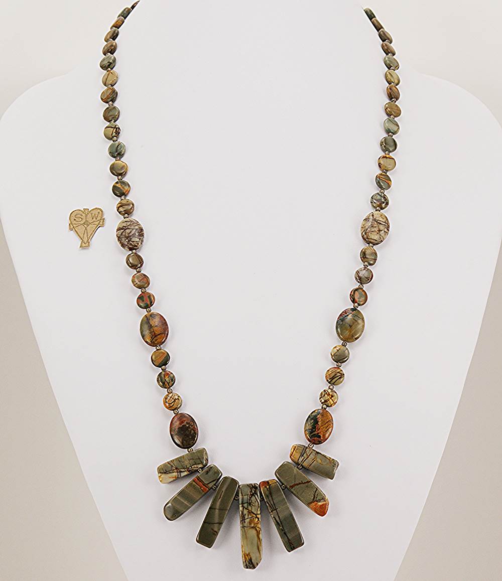 Handmade grey picture jasper necklace.