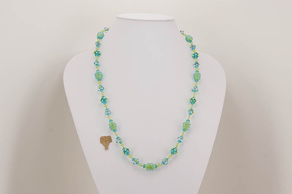 Light green and turquoise glass bead necklace.