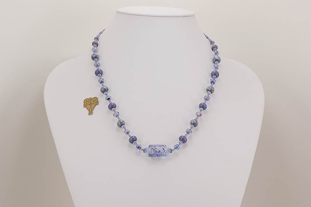 lavender and blue glass bead necklace.