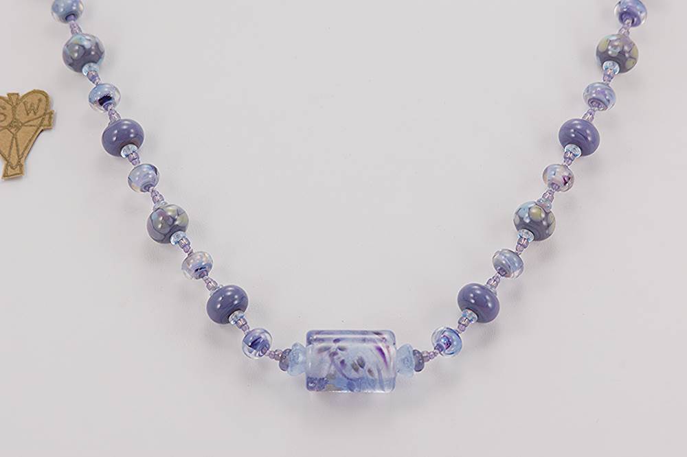 Lavender, purple glass bead necklace.