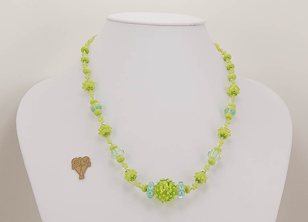 light spring green and robin's egg blue glass bead necklace