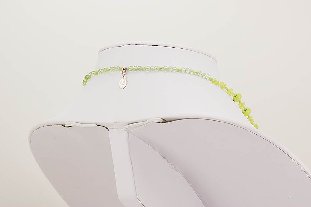 spring green and teal colored glass bead necklace