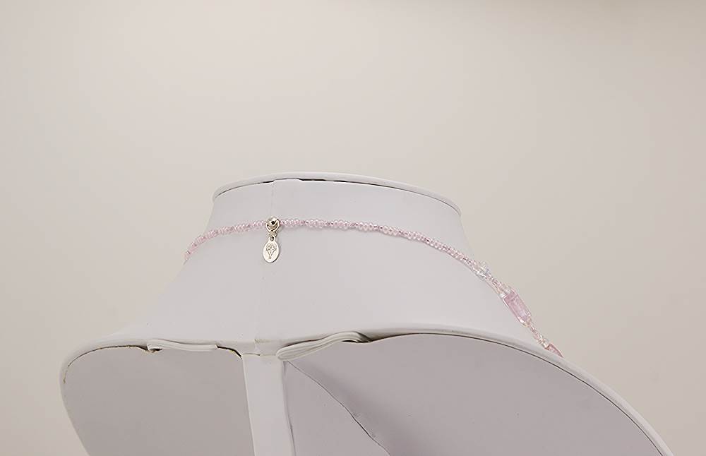 light pink glass beaded necklace with sterling silver lining
