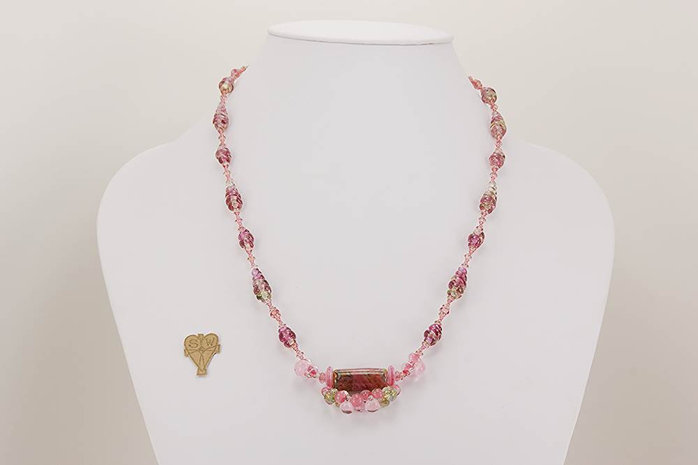 Deep pink glass beaded necklace