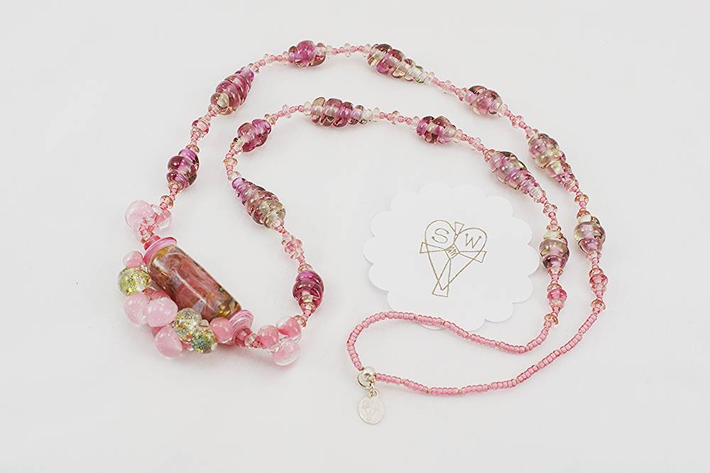 pink glass bead necklace