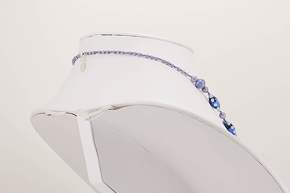Necklace made of periwinkle glass and iridescent purple vintage Japanese spacer beads.
