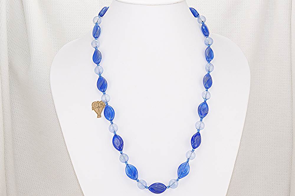 Delft and royal blue Venetian glass beaded necklace.