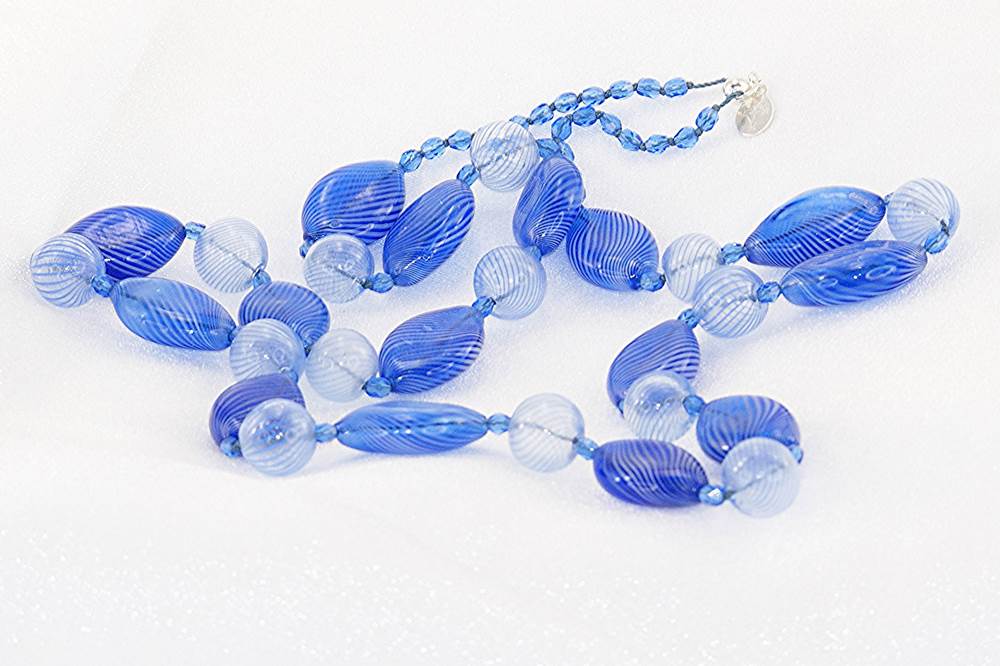 Delft and royal blue glass bead necklace.