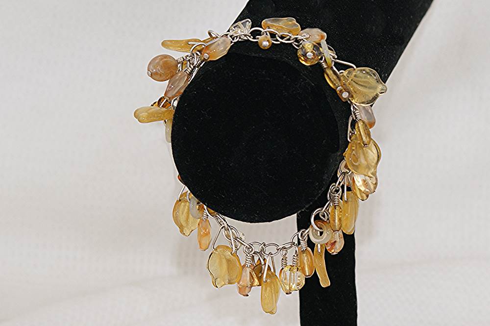 Bracelet handmade with topaz, jasper, and sterling silver chain.