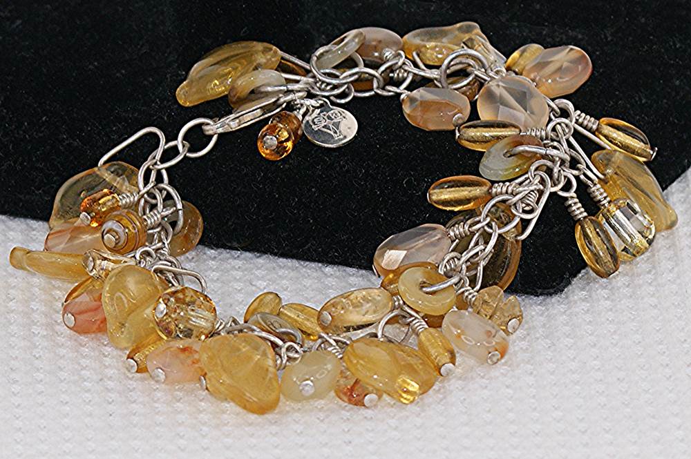 Jasper, topaz, tiger stone, and sterling silver bracelet