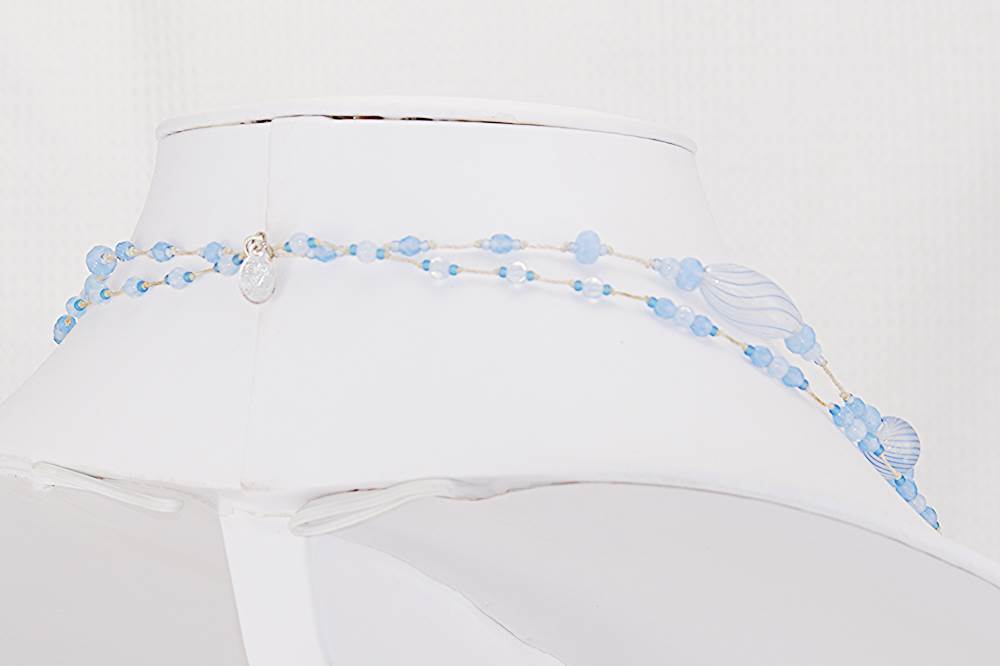 Handmade, Blue Chalcedony, Calcite and Venetian glass bead necklace.