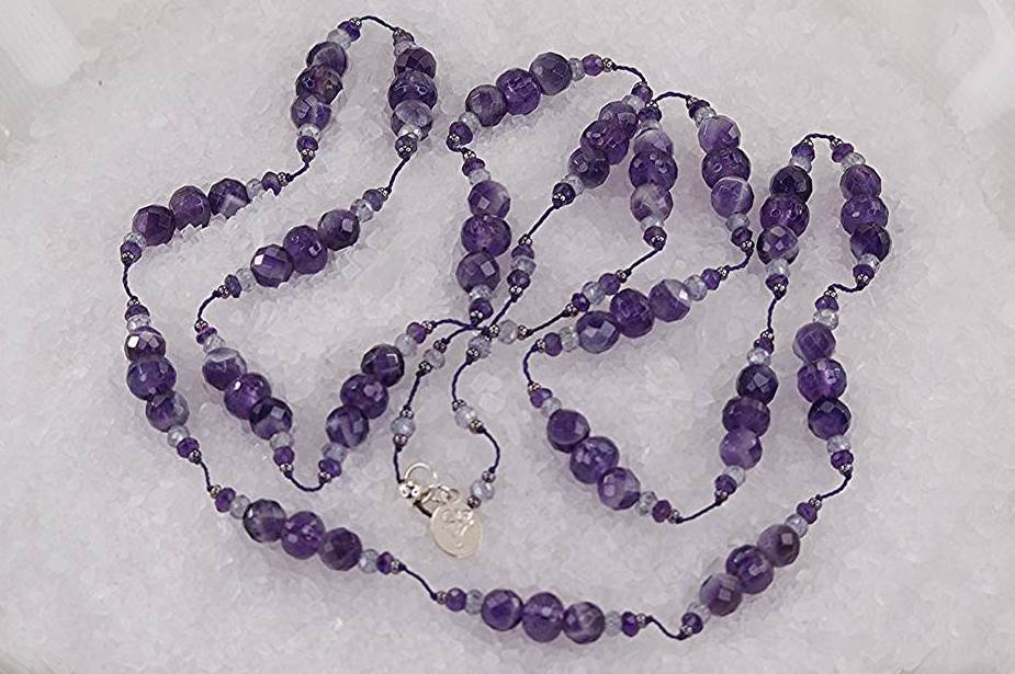 Handmade amethyst and quartz necklace.