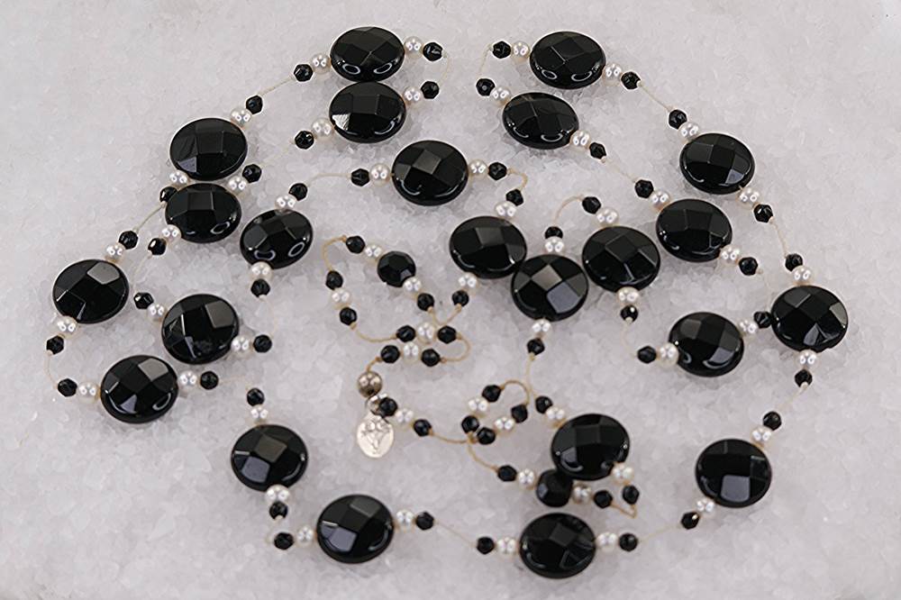 Black faceted spinel and freshwater pearl necklace