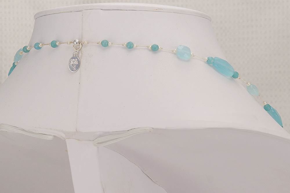 Handmade, light blue, chalcedony and blue beryl beaded necklace.
