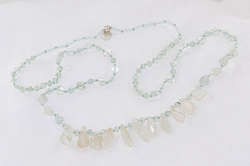 Handmade, one of a kind, green , moss agate necklace with rutilated quartz.